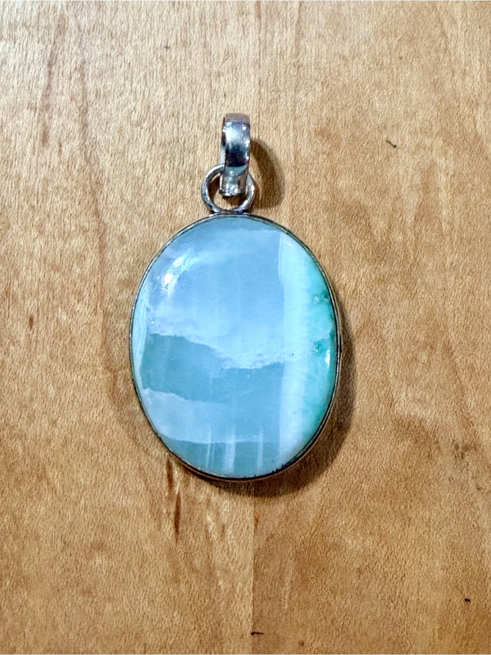 Beautiful Larimar Oval Pendant Necklace - 925 Plated/Stamped